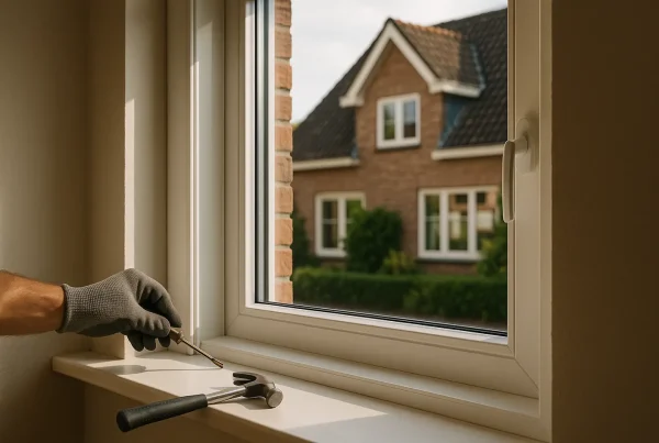 Nieuw geïnstalleerde moderne kozijnen vervangen in gezellige woonkamer met natuurlijk licht