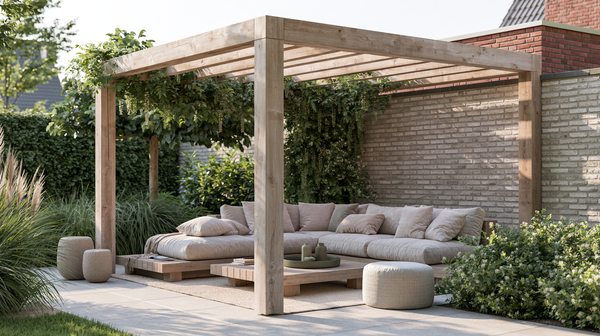 overkapping met zithoek voor een tuin die je vaker gebruikt