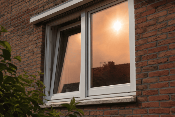 Raam waarin de zon weerspiegelt